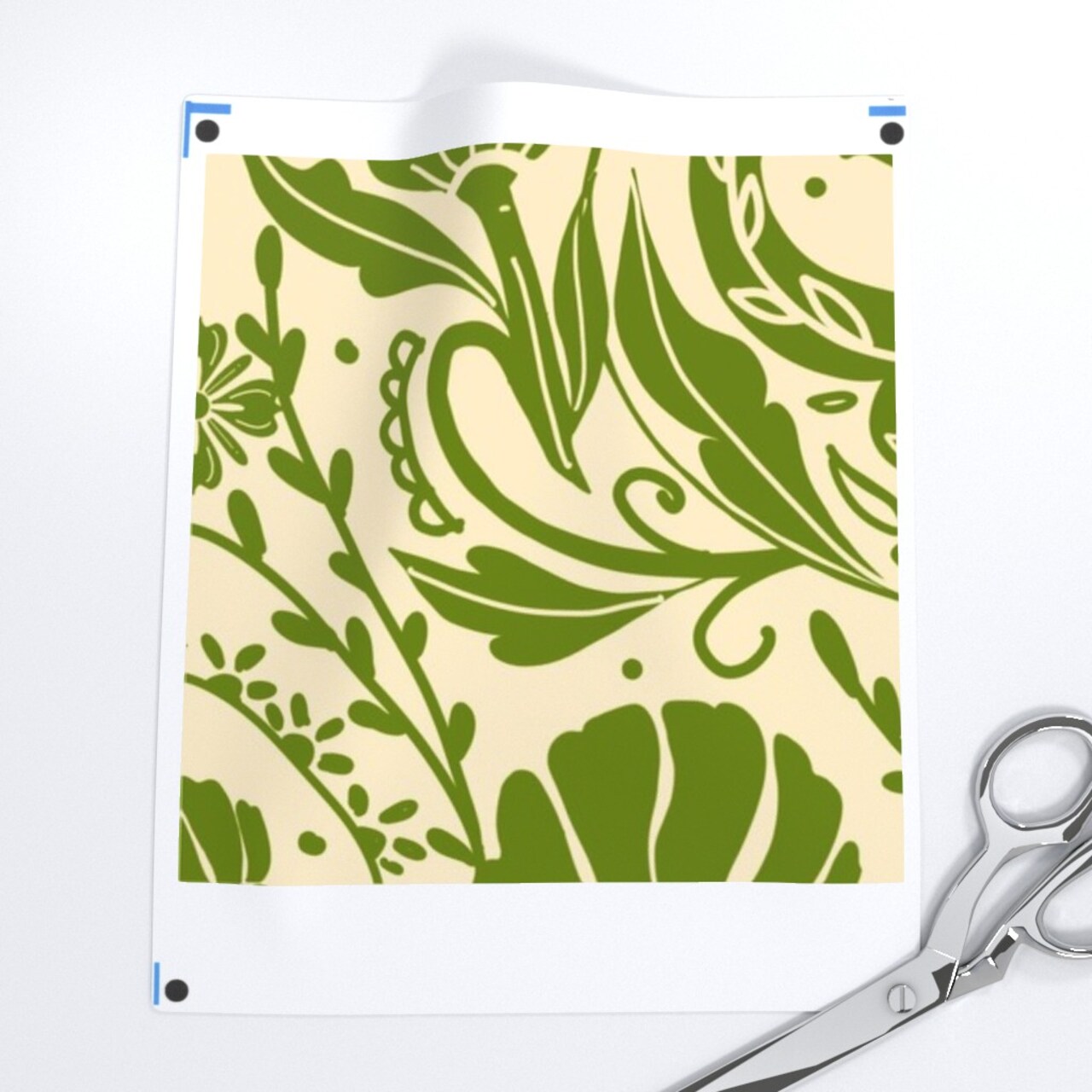 Green Yellow Nature Birds Victorian Summer Damask Olive Baroque Chinoiserie Rococo Art Nouveau Large Scale Custom Printed Fabric by Spoonflower Various Fabrics by the Yard or Fat Quarter